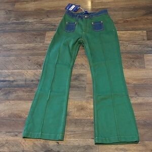 NWT Wrangler Mini Rodini Green Flared Jeans with Blue jean Pockets